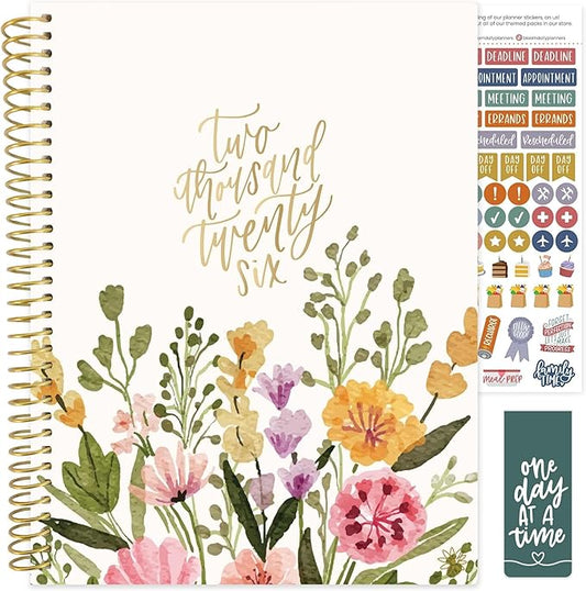 bloom daily planners 2026 Planner (January to December) - 8.5” x 11” Weekly & Monthly Dated Agenda Organizer Book with Stickers & Tabs - Flexible Soft Cover - Beige Bouquet