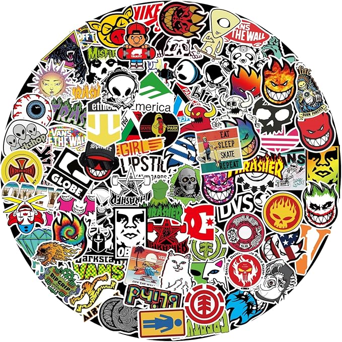 Skateboard Stickers 100Pcs/Pack Cool Waterproof Stickers for Laptop Water Bottle Suitcase Phone, Skateboarding Stickers Decal for Teens Boys Adults