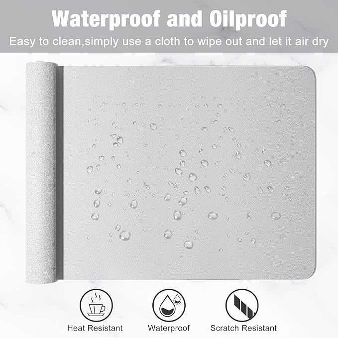 Hsurbtra Desk Pad, 30" x 14" PU Leather Desk Mat, XL Extended Mouse Pad, Waterproof Desktop Blotter Protector, Non-Slip Ultra Thin Large Laptop Keyboard Writing Mat for Office Home, Gray