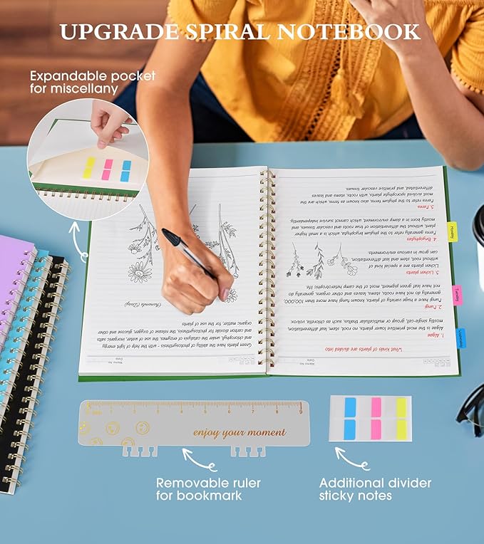 Spiral Notebook Journal 8.5” x 11”, A4 Large Notebooks for Women Men, College Ruled Lined Journal, 100 GSM Paper, Hardcover Spiral Bound Journals for Work School Writing Note Taking Business, Green