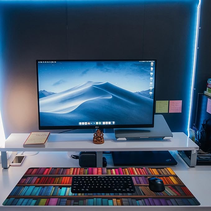 Large Gaming Mouse Pad for Desk,Bookshelves Full of Books Desk Mat,Colorful Books Desk Pad,Extended Big Computer Keyboard Mouse Pad with Non-Slip Base and Stitched Edge,35.4"x15.7"