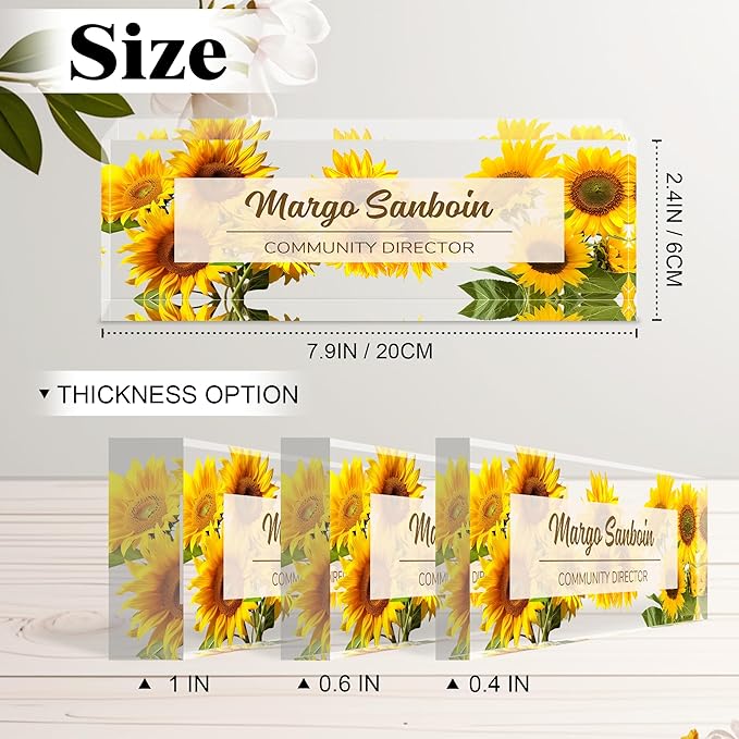 Ship Next Day-Custom Name Plate for Desk, Desk Name Plate Personalized, Acrylic Office Desk Accessories, Appreciation Gifts for Coworkers Employee Teachers Boss Women Men (Sunflower)