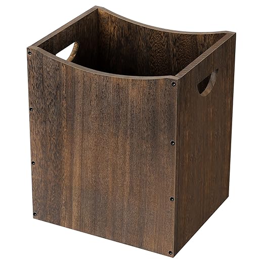 Wood Trash Can 5.3 Gallon Office Wastebasket Farmhouse Rectangular Garbage Can with Built-in Handles Small Trash Can for Bedroom Office Kitchen Bathroom Under Desk Large Storage