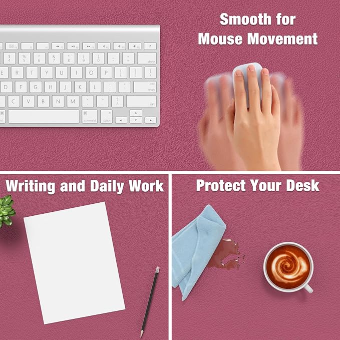 Hsurbtra Desk Pad, 23.6" x 13.8" PU Leather Desk Mat, M Extended Mouse Pad, Waterproof Desktop Blotter Protector, Non-Slip Ultra Thin Small Laptop Keyboard Writing Mat for Office Home, Deep Red