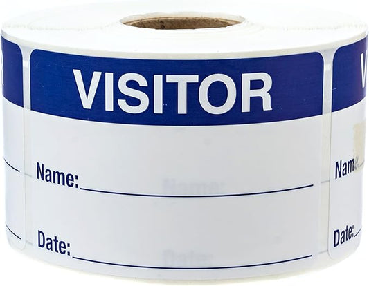 Blue White Visitor Labels / 500 Blue and White Identification Stickers / 2" x 3" Easy to Write On Hall Pass/Made in The USA