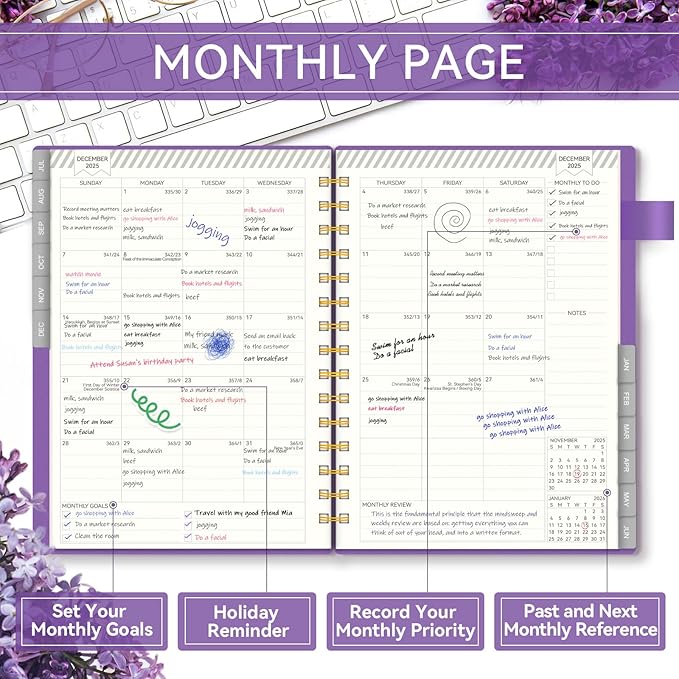 Planner 2025-2026, Weekly and Monthly Planners for Teacher & Student,Jul.2025 - Jun.2026, AIMPEAK Daily Calendar Planner with Monthly Tabs, Pen Loop, Flexible Waterproof Cover, Purple, 5.5" x 8.5"
