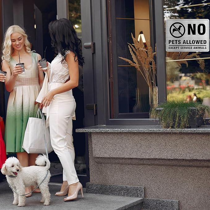 No Pets Allowed Aluminum Silver 8 x 6 Inches Self-Adhesive Waterproof Metal Door Wall Sign for Business Offices 2 Pack