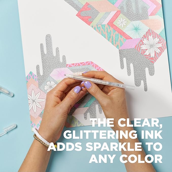SAKURA Gelly Roll Stardust Clear Glitter Gel Pens - Bold Point Ink Pen for Lettering, Drawing, Invitations, & Stationery - Clear Ink - Bold Line - 6 Pack