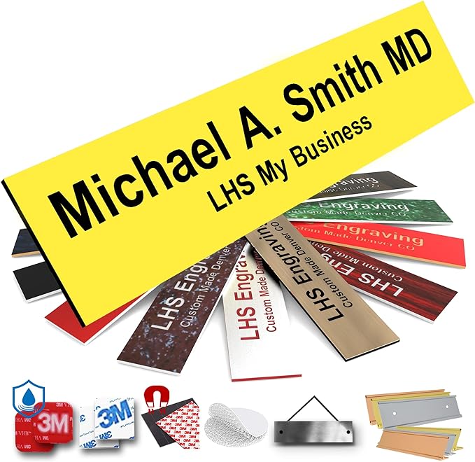 Door Name Plate Personalized for Office Yellow Plastic Name Plate Black Letters - Made in USA 2x6 B4