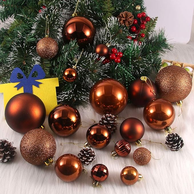Bronze 2.5" Christmas Balls Christmas Tree Decoration Ornaments Shatterproof Hanging Balls for Birthday Halloween Holiday Wedding Decorations Set of 18pcs