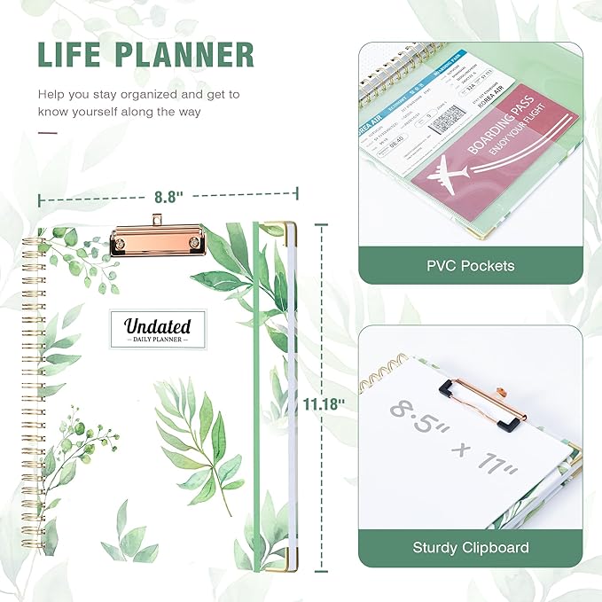 Ospelelf Undated Spiral Bound Planner Daily, Weekly and Monthly Planner 2025-2026, Work Planners 12 Month 8.5 x 11