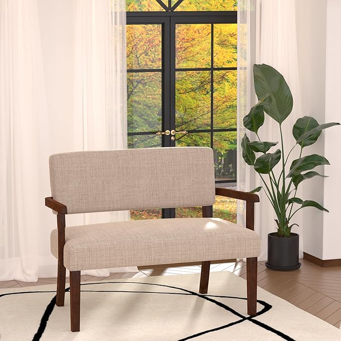 Accent Chair 2 Seat, Arm Chairs with Soft Seat and Armrests for Living Room, Love seat for Dining, Reading, and Waiting Rooms (Beige)