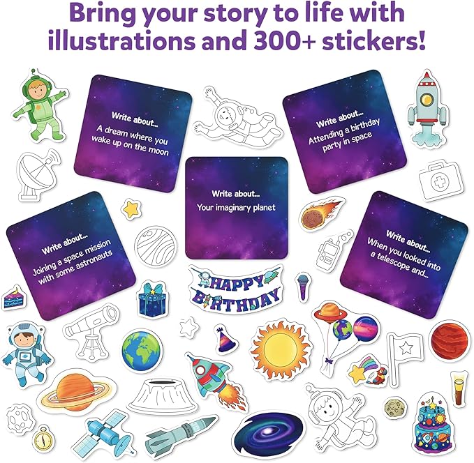 Skillmatics Storybook Art Kit - Create Space-Themed Stories, DIY Craft & Writing Kit with 300+ Stickers, Scrapbooking Activity, Gifts for Kids Ages 5, 6, 7, 8, 9, 10