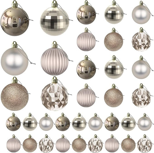 Champagne Gold Christmas Ornaments - Christmas Tree Decorations Shatterproof Hanging Balls for Birthday Wedding Holiday Decor Set of 36pcs, Multi-Sizes(1.6",2.5",3.2")