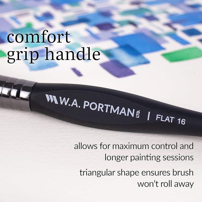 WA Portman Flat Paint Brushes 4pc Set - 100% Vegan, Cruelty-Free Artist Paint Brushes for Acrylic Painting and Watercolor Painting - Professional Art Brush Set with Triangular Comfort Grip
