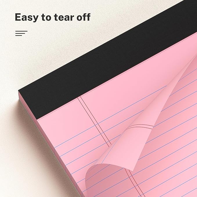 300 Sheets Pink Legal Pads 8.5 x 11 College Ruled Paper 6-Pack Note Pad Narrow Ruled 50 Sheets per Notepad Perforated Writing Pad Durable Sturdy Back 8x11 Pads of Paper