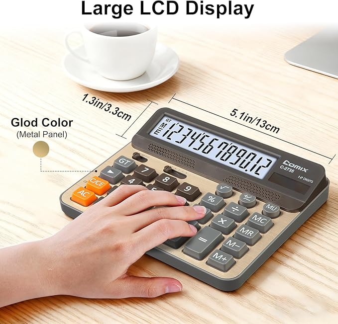 Comix Desktop Calculator, Large Computer Keys, 12 Digits Display, Champaign Gold Color Panel, C-2735