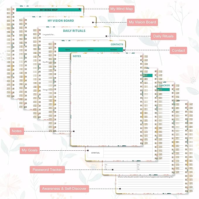 Ospelelf Undated Spiral Bound Planner 2025 2026 Daily, Weekly and Monthly Planners, Pink Teacher Planner 12 Month 8.5 x 11