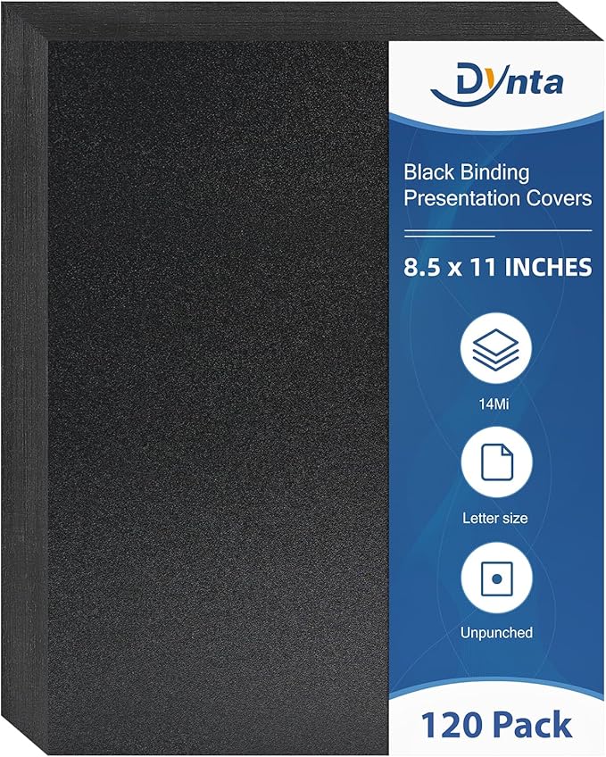 Dynta Binding Covers 120 Pack Black Sand-Textured Report Covers Sheets for Binding, Letter Size 8-1/2 x 11 Inches, 14 mil Presentation Binder, Office Supplies, Un-Punched, Square Corners