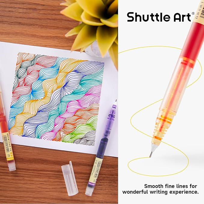 Shuttle Art Liquid Ink Rollerball Pens, 10 Bright Colors Quick Drying 0.5mm Extra Fine Point Long Lasting for Writing Journaling Taking Notes Doodling School Office Home