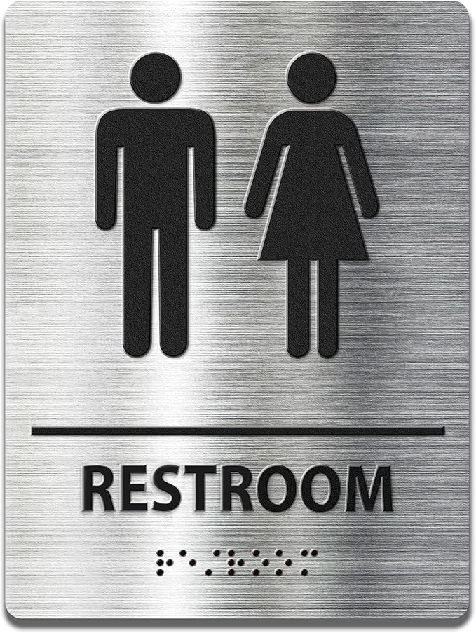 ADA-Mark Modern Restroom Sign for Business - ADA Compliant Braille Bathroom Sign with Easy Installation - 6" W x 8" H