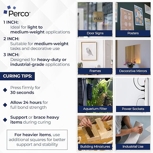 Nano Double Sided Tape Squares, Clear Tape, 95 Pre-Cut Mounting Squares – 50 1"x1", 30 2"x2", 15 3"x3" – Multi-Size Adhesive for Wall Décor, Crafts, DIY, Office, Home Use, Multi-Purpose Projects