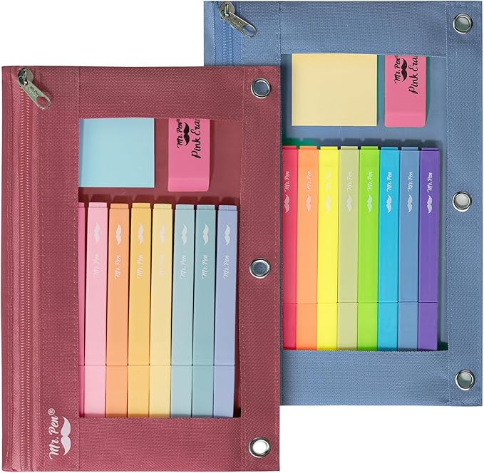 Mr. Pen- 2 Pack Pencil Cases, Flat Zipper Pouch for 3 Ring Binder