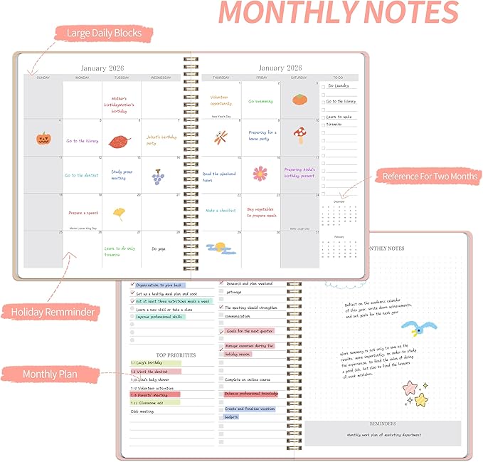 Monthly Planner 2025-2027, Simplified Monthly Calendar Planner, 24 Months Calendar, July 2025 - June 2027, 8.5" * 11", Waterproof Cover with Spiral Bound, for Office, School - Pink