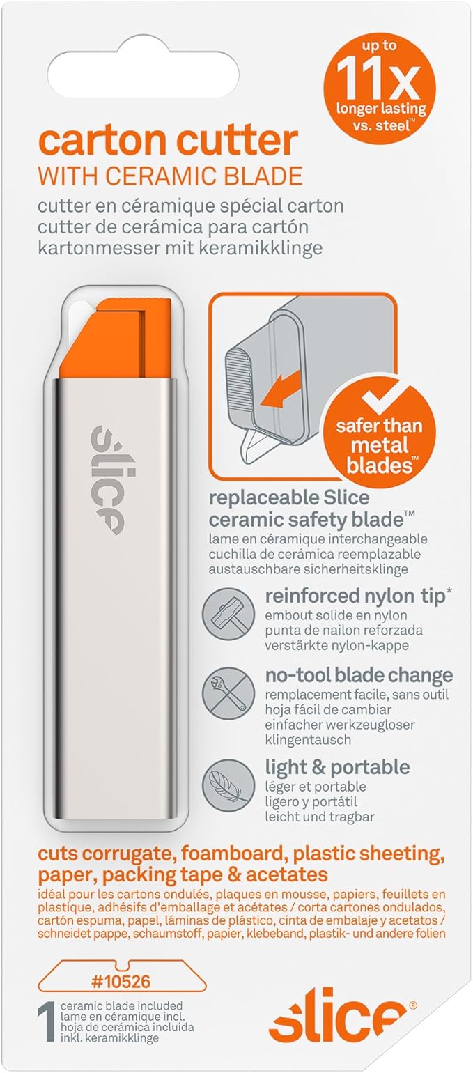 Slice Carton Safe Ceramic Box Cutter, 1 Pack, Grey + Orange
