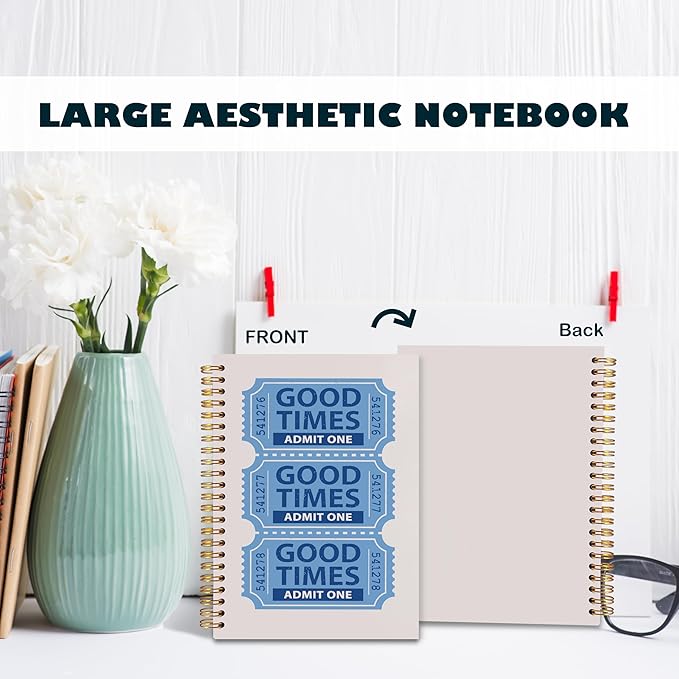 BearCake Funky Retro Y2K Blue Preppy Notebook, Good Times Ticket Preppy Journal, Blue Aesthetic Notebooks, Blue Office Supplies, Blue Desk Accessories, Hardcover Spiral Notebook 5.5x8.3