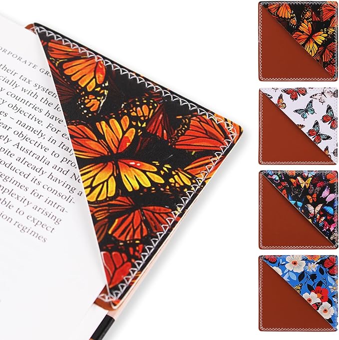 4 Pieces Leather Bookmarks, Cute Book Accessories for Reading Lovers, Page Markers for Women Men Kids Students Teachers Retirement Birthday Gift (Butterflies)
