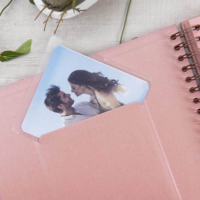 10 x 10 Inch DIY Scrapbook Photo Album with Window Design Cover 80 Pages Craft Paper Memory Book for Weeding Anniversary Travel and Baby (Pink)