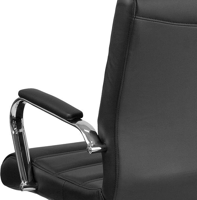 Flash Furniture Whitney Mid-Back Swivel LeatherSoft Desk Chair with Padded Seat and Armrests, Adjustable Height Padded Office Chair, Black