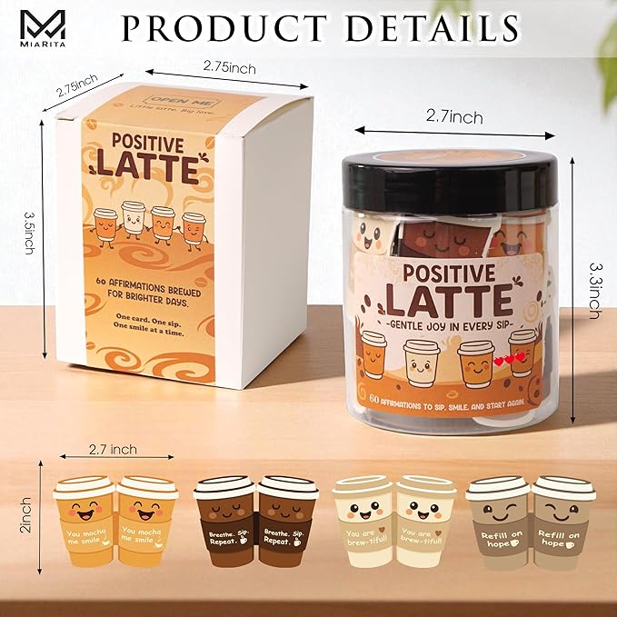 Positive Latte Affirmation Jar – 60pcs Cute Emotional Support Lattes – Coffee Gifts for Women, Men– Gift for Coffee Lovers, White Elephant Gifts for Coworker, Boss, Teacher, Teens, Teen Girl Gift Trendy Stuff