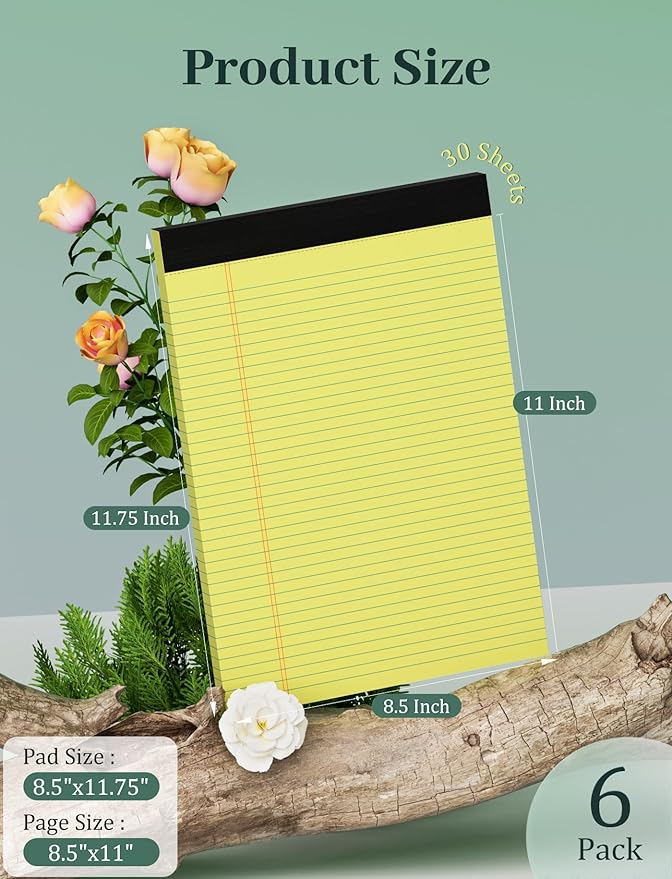 6 Pack Yellow Legal Pads 8.5 x 11 College Ruled Lined Writing Note Pads 8.5 x 11 Narrow Ruled Yellow Paper Pads 8.5 x 11 Legal Pad 8.5 x 11 Pads of Paper 30 Sheets Writing Pad Legal Notepads 8.5 x 11