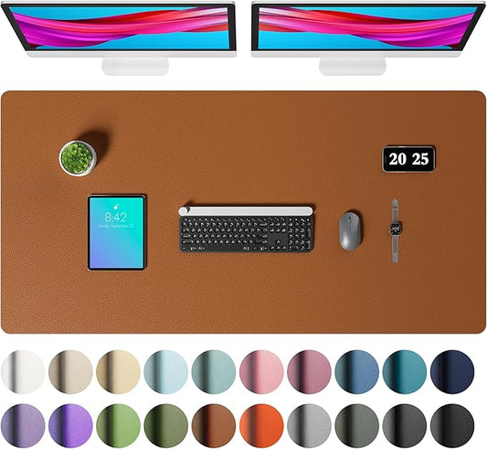 Aothia Faux Leather Desk Mat – Large Mouse Pad, Non-Slip PU Leather Blotter, Waterproof Writing Surface for Office and Home (Brown, 47.2" x 23.6")