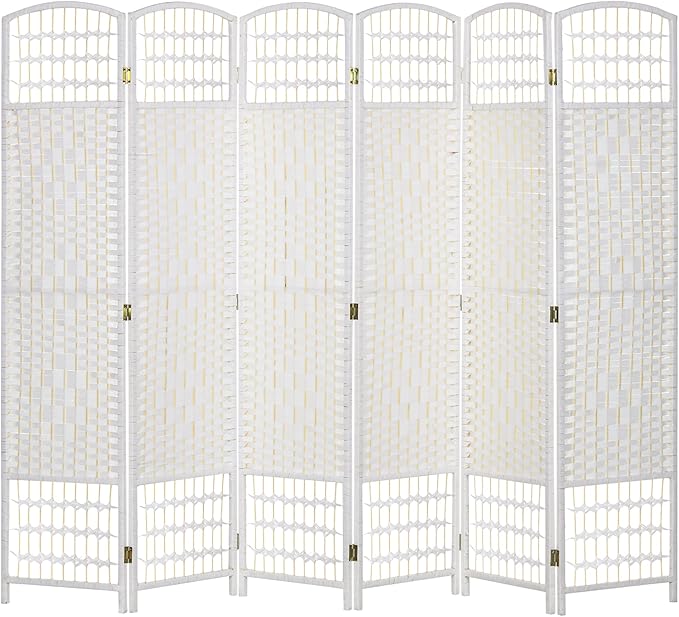 NicBex Room Divider 6 Panel Room Dividers with Woven Paper Design Partition Room Dividers and Folding Privacy Screens 5.6 FT Wall Divider for Office, Room Separation,94.5" W x 0.5" D x 67" H, White