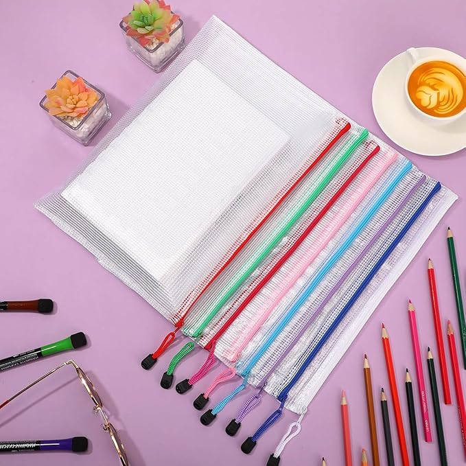 Jetec 32 Pcs Mesh Zipper Bags Toy Storage Bikini Organizer Bag Bolsas Para Guardar Trajes De Baño Waterproof Zipper Reusable Pouch Puzzle Multipurpose for Storage Office(Classic Color,13 x 9.5 Inch)