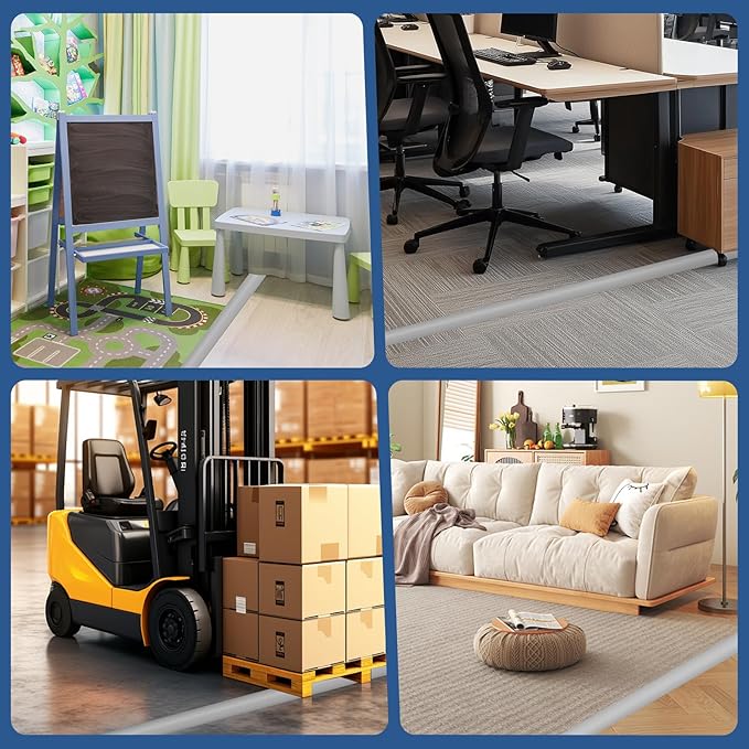 Floor Cord Cover for Wires on Floor Self Adhesive Cord Hider Floor Cable Management Wire Covers for Cords Protector Prevent Cable Trips Cord Cavity W 0.51" x H 0.31", Gray, 20Ft