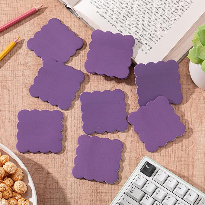 Eaasty 8 Pack Scalloped Sticky Notes Bulk Christmas Cute Self Sticky Note Pads Multi Color Bright Vintage Note Pads or School Office Supplies 240 Sheet(3" X 3",Purple)