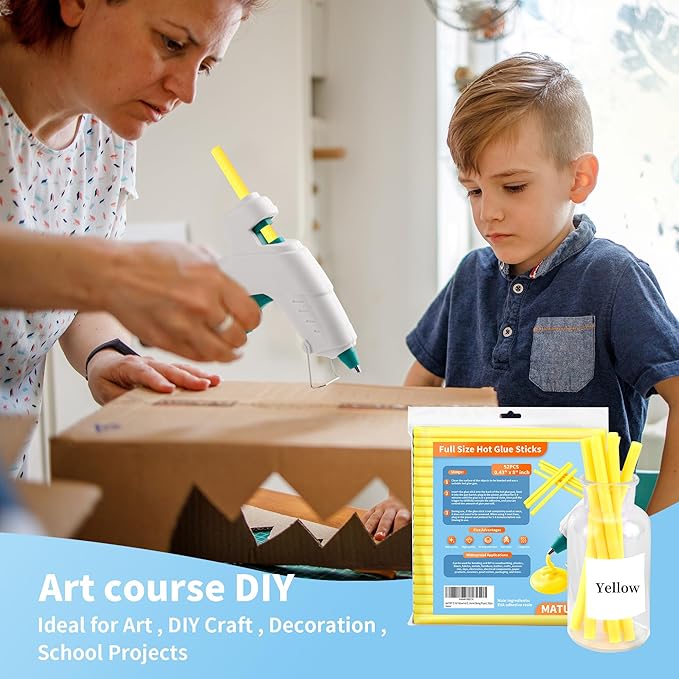 MATUFF Yellow hot Glue Sticks Full Size 0.43” Dia x 8” Long, 52 pcs Hot melt Adhesive Glue Sticks, All-Purpose Colored Glue Gun Sticks for Christmas Decoration Crafts Arts School Home Repair Bonding