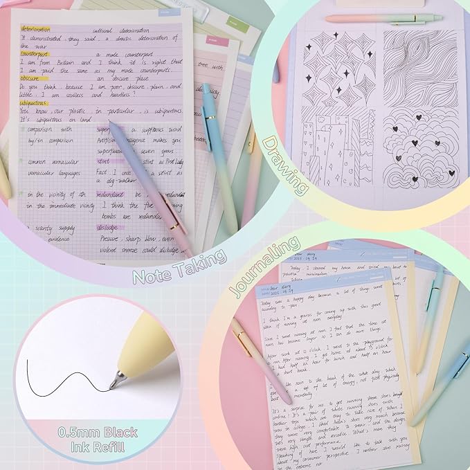 Gel Pens, 12 Pcs 0.5mm Fine Point Smooth Writing Pens Japanese Cute Pens, High-End Series Black Ink Pens for Journaling Note Taking, School Office Supplies for Women Men (12 Pcs Ombre)