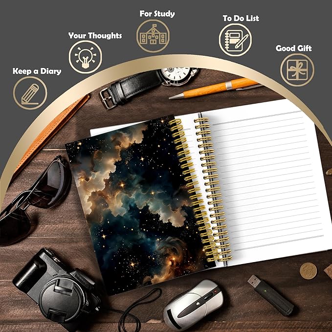 Witchy Starry Night Sky Notebook Journal, Nebula Stars Galaxy Space Journal for Women Men, Aesthetic Spiral Notebook 5.5x8.3, Witchy Office School Supplies