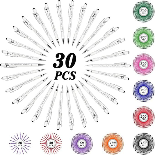Max 500 Pcs Personalized Pens Bulk, Custom Pens with Free Engraving, Customized Stylus Tip Ballpoint Pen with Your Name Massage Text for School Office Business Graduation Anniversaries-30 Packs