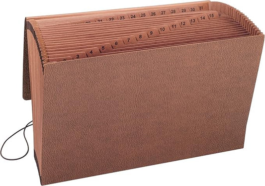 Smead TUFF Expanding File, 31 Pockets, Daily (1-31), Flap and Cord Closure, Legal Size, Redrope (70369)