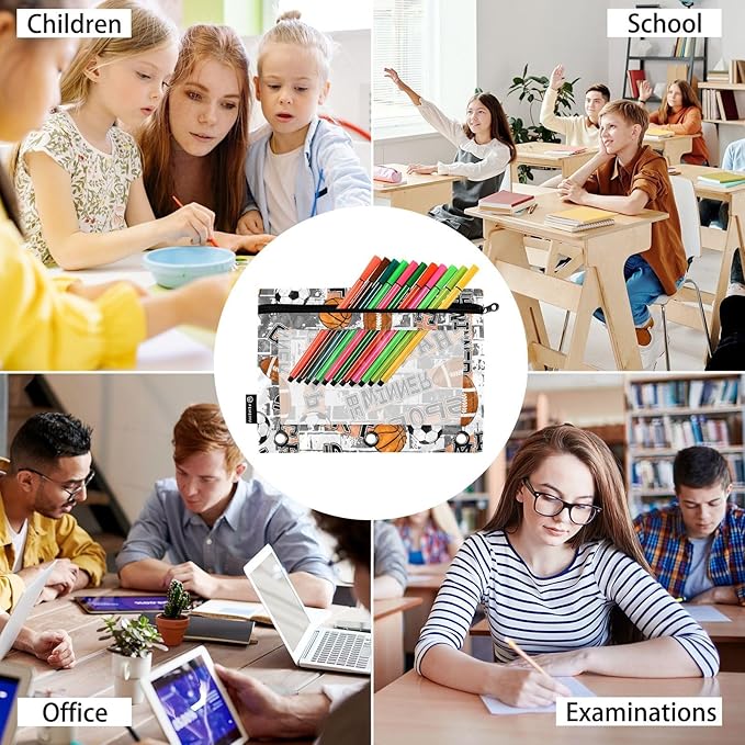 ZAZYXTJ Basketball Football Ball Binder Pencil Pouchs 3 Ring with Zipper Clear Window Office Organizers bag for School Students Teacher Supplies 2 Pack