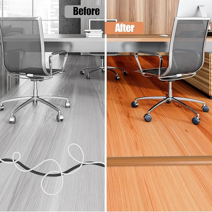 Floor Cord Cover Cavity 0.8"x0.37" Self Adhesive Cord Hider, 10FT Low Profile Cable Management, Extension Strip Protector for Wires, Prevent Cable Trips for Offices, Gyms, Exhibitions (Brown Wood)