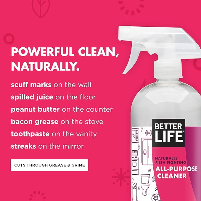 Better Life Multi Surface Cleaner - Plant Derived Cleaner Spray, Non-Toxic All Purpose Cleaners, Eco-Friendly Non Toxic Cleaning Supplies for Home, Currant and Citrus Scent, 32 Fl Oz * 2