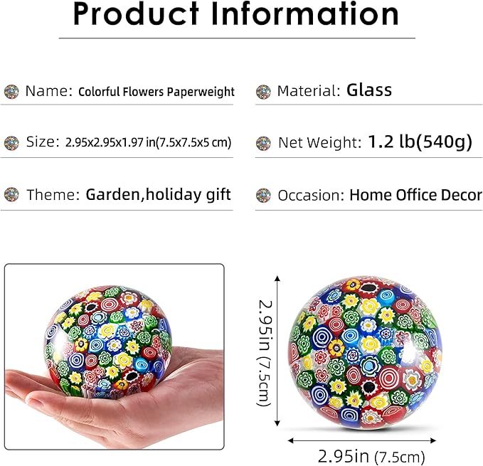 EUSTUMA Hand Blown Glass Flower Figurine,Glass Paperweight for Birthday Gift