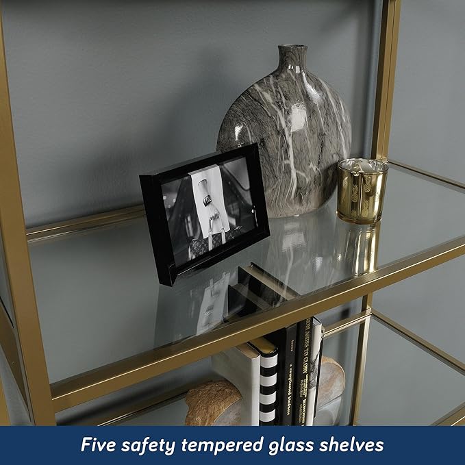 Sauder International Lux Bookcase/ book shelf, Satin Gold finish